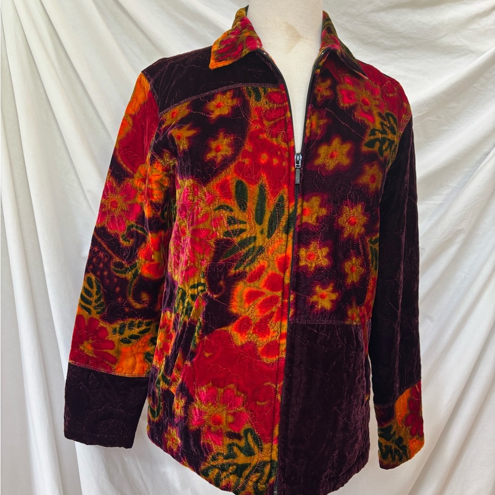 Chico's Velvet Silk Patchwork Zip Jacket size 1 ~… - image 4